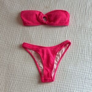 Hot Pink Strapless Bikini Set